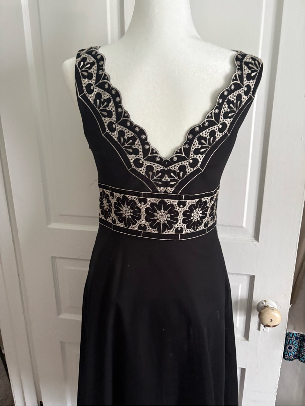 Black Dress with Cream Floral Embroidery